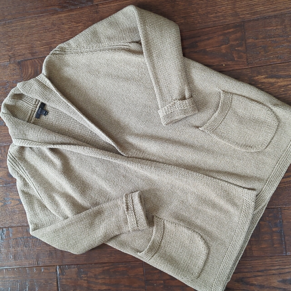 J. CREW I Oversized Tan Cotton & Wool Blend Open-Front Long Cardigan Sweater, XS - Picture 2 of 13